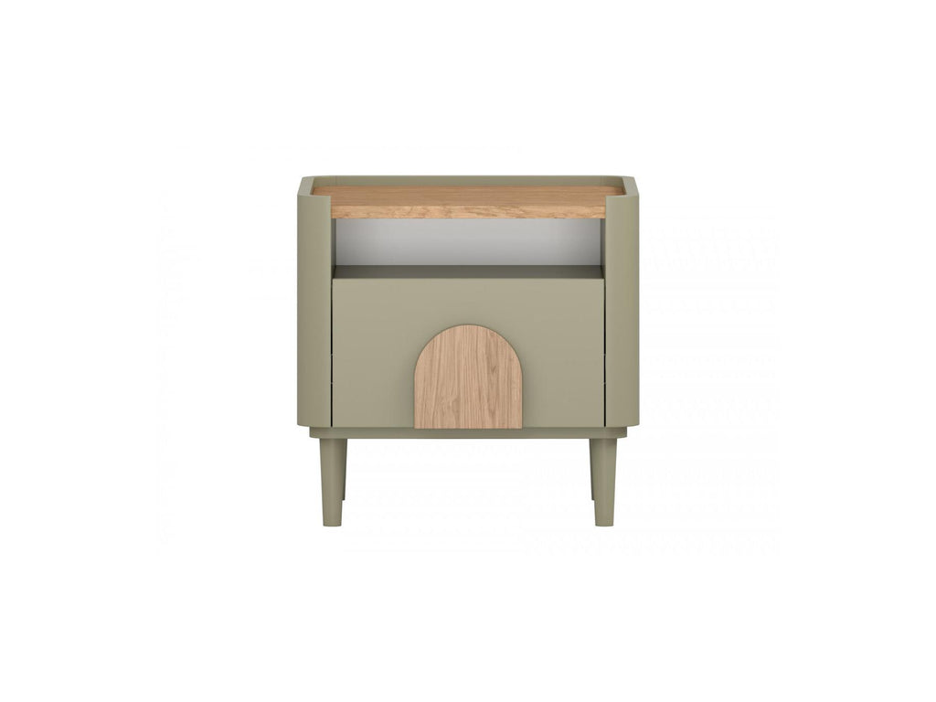 Enyra - Mesita de noche 1 cajón - Patas de madera maciza