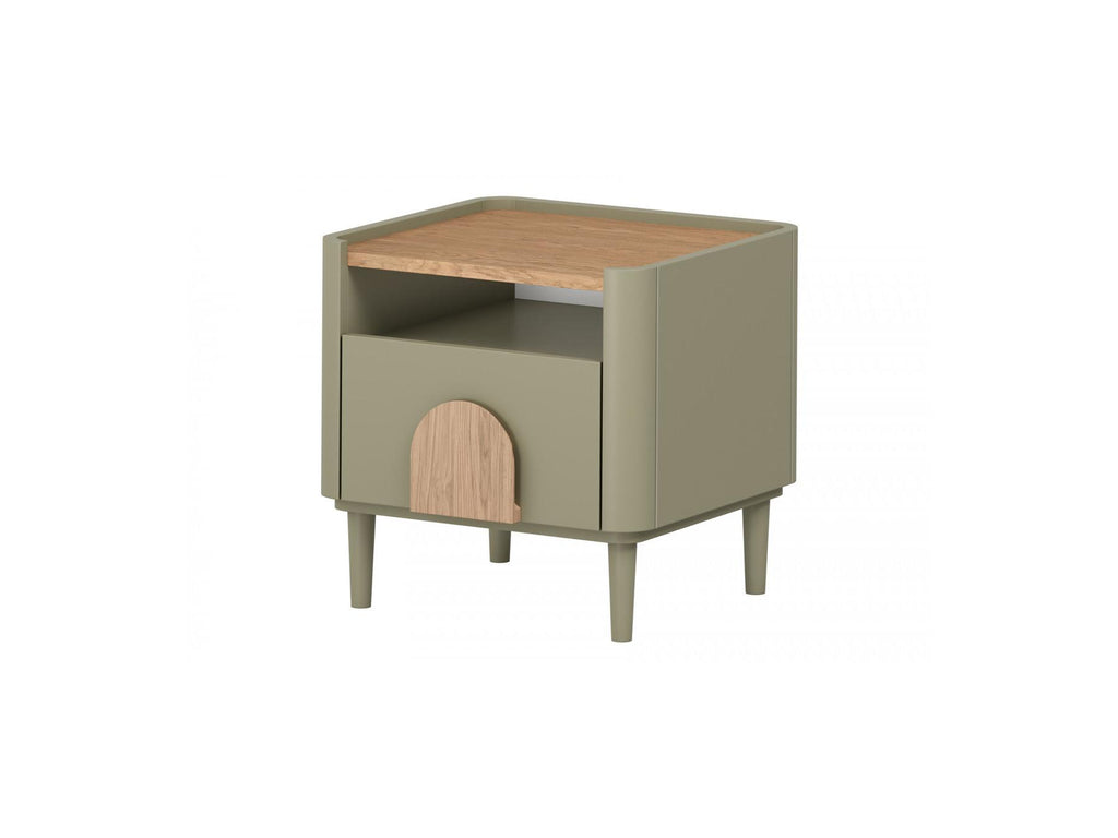 Enyra - Mesita de noche 1 cajón - Patas de madera maciza