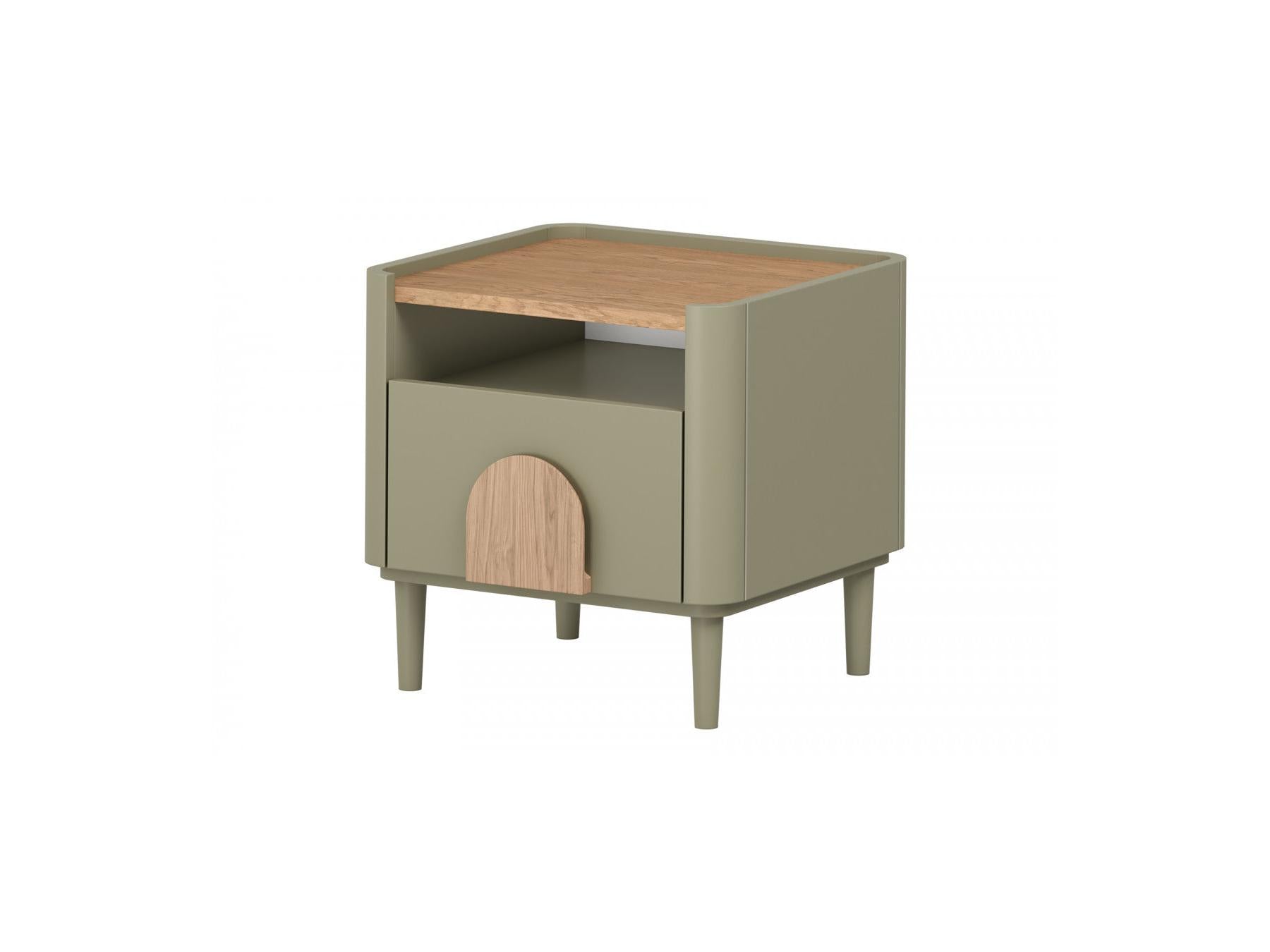 Enyra - Mesita de noche 1 cajón - Patas de madera maciza