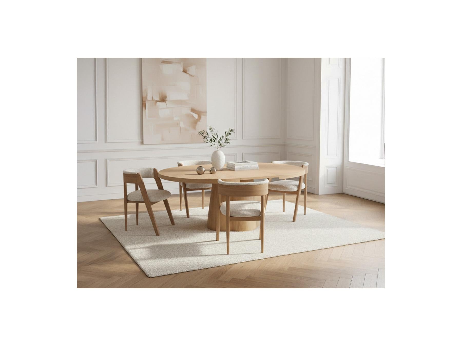 Sugiton - Mesa de comedor redonda extensible de 130 a 180 cm con chapa de roble macizo