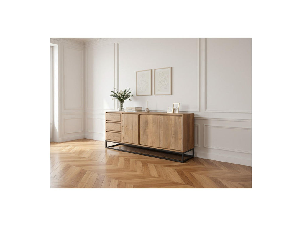 Bergerac - Aparador de 3 puertas 190 cm de madera maciza de mango