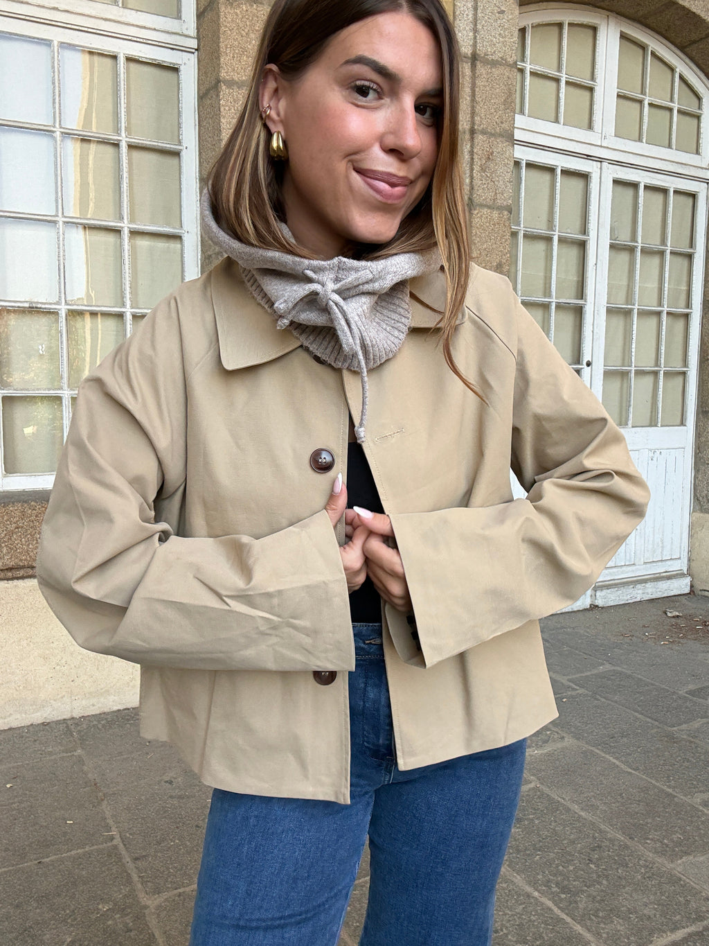 Cagoule en laine et cachemire taupe