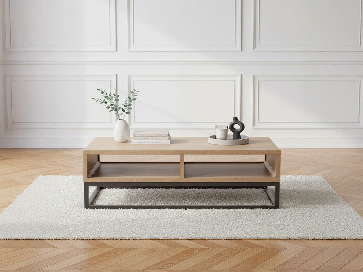 Bergerac - Mesa de centro 2 nichos 110 cm madera maciza de mango