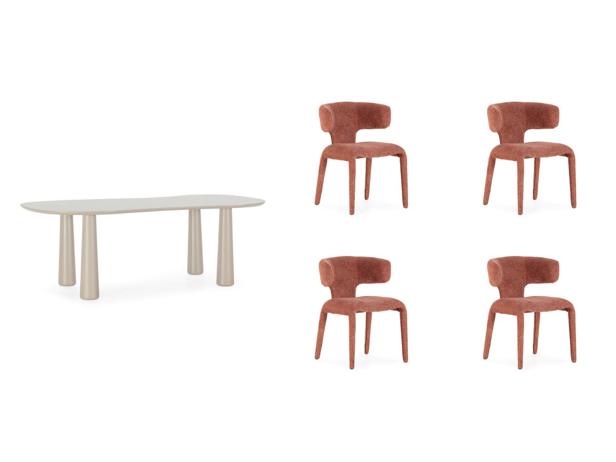 Sasha - Set - With Beige Oval Dining Table + Mila Textured Fabric Chairs - Set Of 4 Chairs