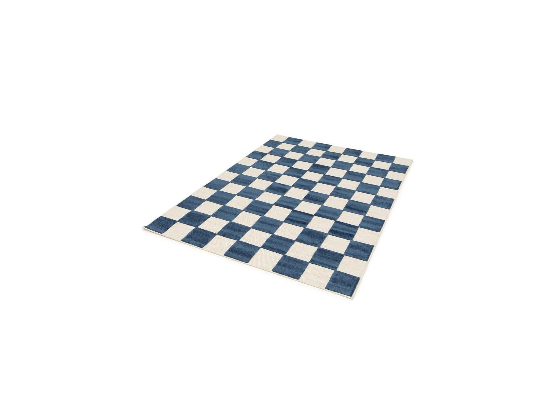 Gaelle - Alfombra de pelo corto - Motivo de cuadros - Azul