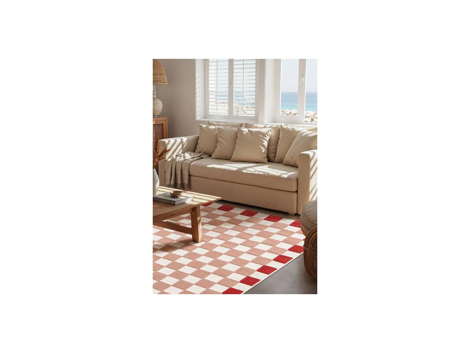 Myrlie - Tapis Poils Ras Myrlie Motif Damier - Rose