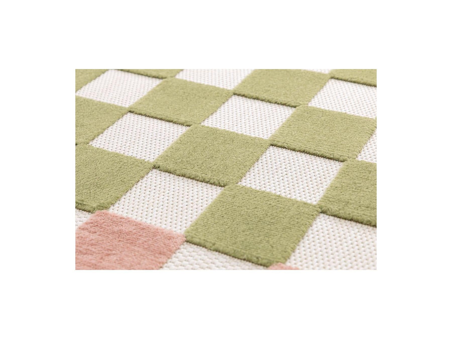 Myrlie - Alfombra de pelo corto - Motivo ajedrezado - Verde