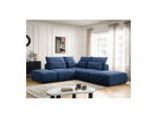 Jana - Canapé D'Angle Fixe Modulable Avec Têtières - Tissu Texturé Avec 2 Chauffeuses, 1 Angle Et 2 Poufs - Réversible