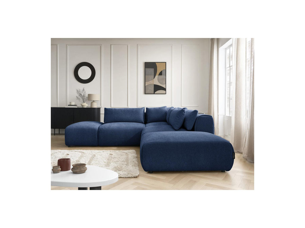Jana - Canapé D'Angle Fixe Modulable Avec Têtières - Tissu Texturé Avec 2 Chauffeuses, 1 Angle Et 2 Poufs - Réversible