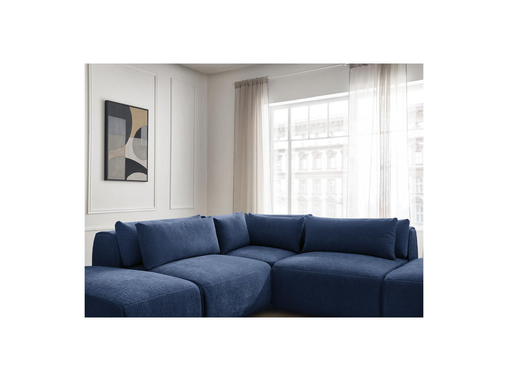 Jana - Canapé D'Angle Fixe Modulable Avec Têtières - Tissu Texturé Avec 2 Chauffeuses, 1 Angle Et 2 Poufs - Réversible