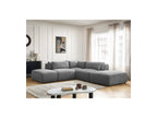 Jana - Canapé D'Angle Fixe Modulable Avec Têtières - Tissu Texturé Avec 2 Chauffeuses, 1 Angle Et 2 Poufs - Réversible