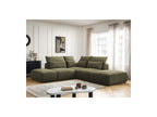 Jana - Canapé D'Angle Fixe Modulable Avec Têtières - Tissu Texturé Avec 2 Chauffeuses, 1 Angle Et 2 Poufs - Réversible