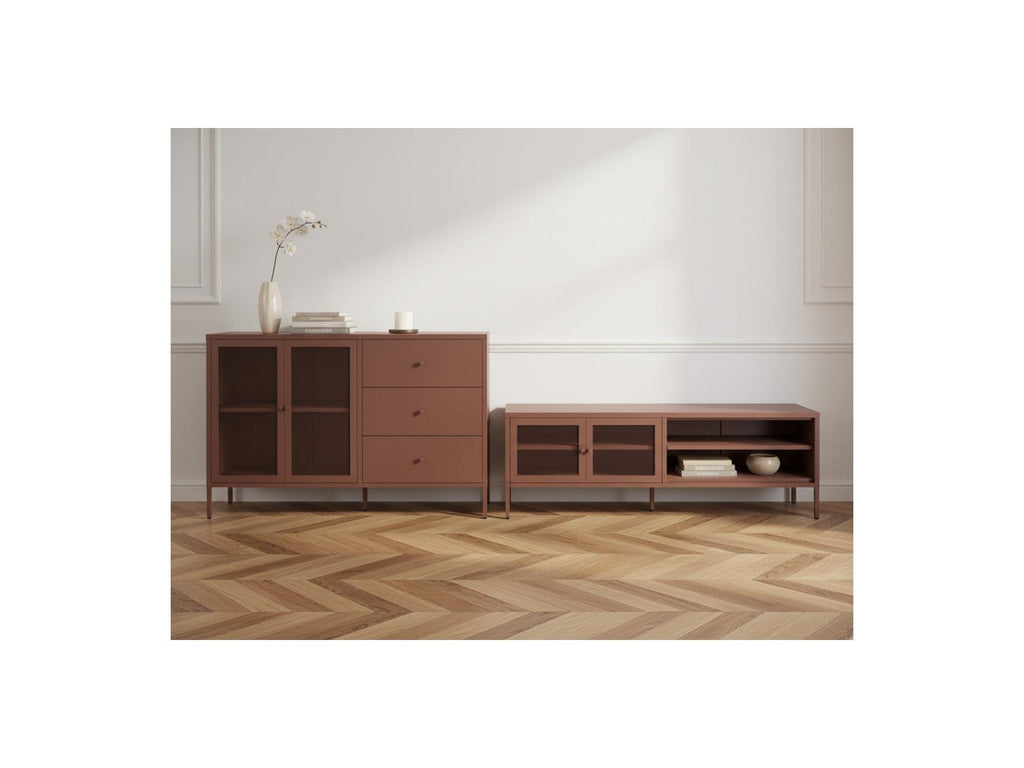 Clara - Metal TV Unit 2 Doors 2 Open Compartments 160 cm + Metal Sideboard 2 Doors 3 Drawers 140 cm Limited Edition
