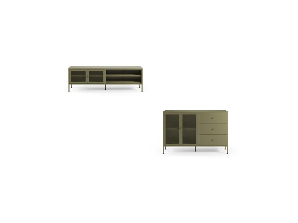 Clara - Metal TV Unit 2 Doors 2 Open Compartments 160 cm + Metal Sideboard 2 Doors 3 Drawers 140 cm Limited Edition