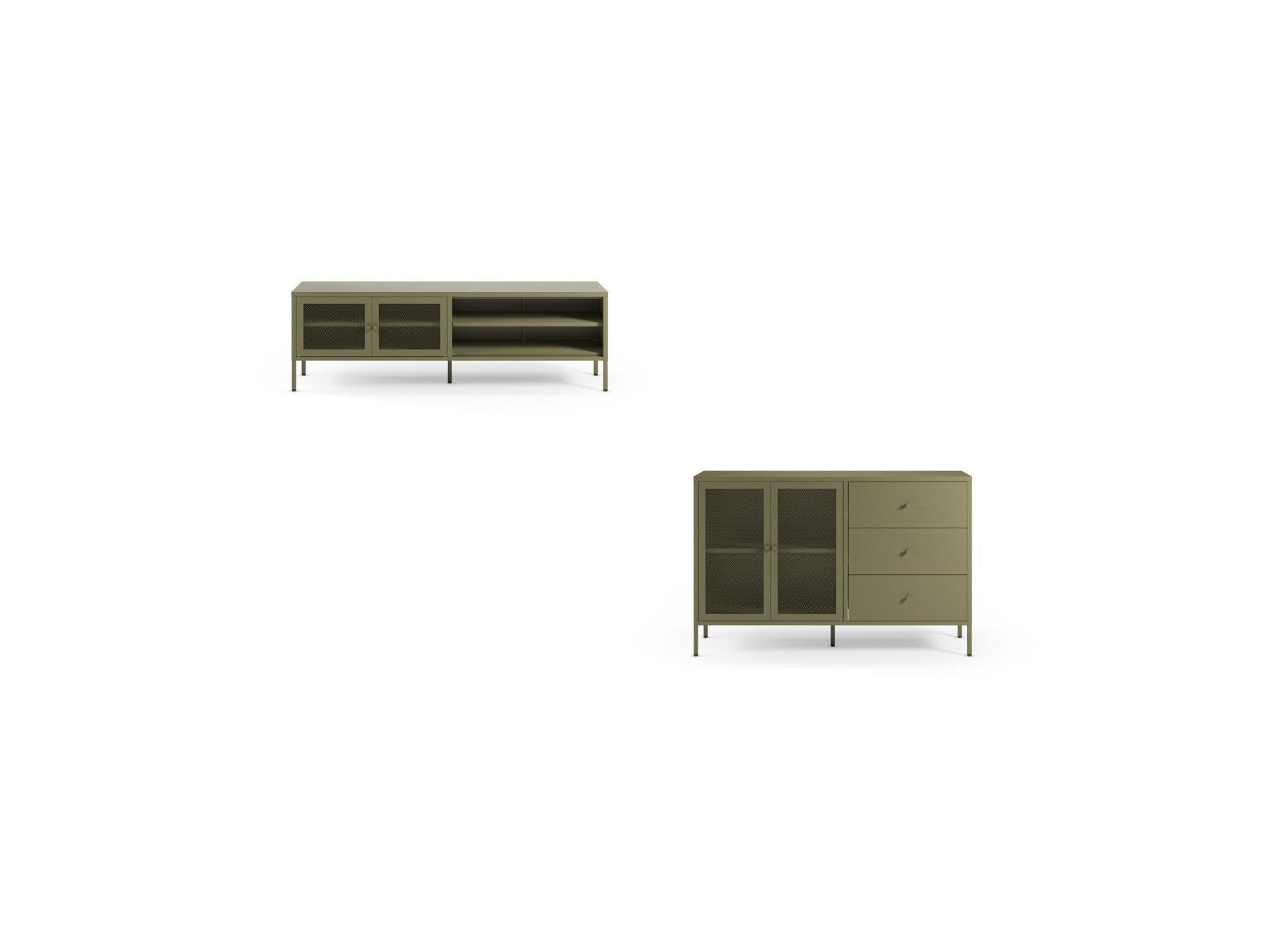 Clara - Metal TV Unit 2 Doors 2 Open Compartments 160 cm + Metal Sideboard 2 Doors 3 Drawers 140 cm Limited Edition