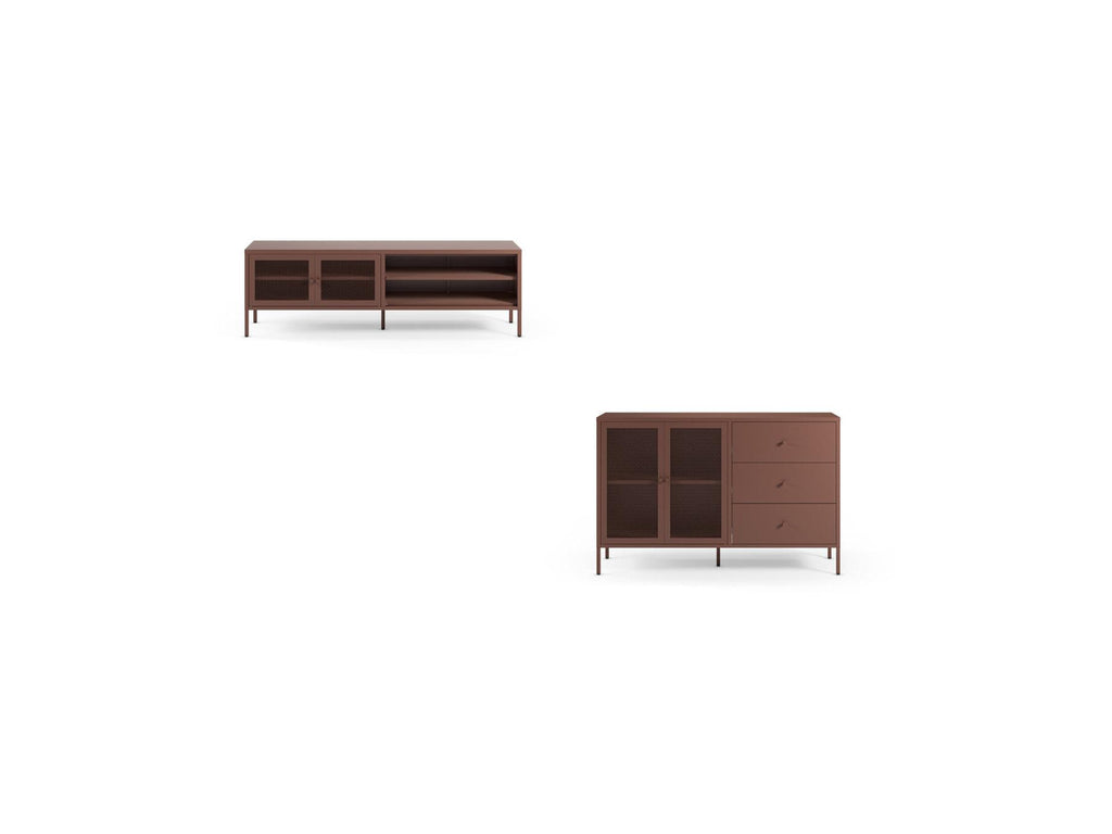 Clara - Metal TV Unit 2 Doors 2 Open Compartments 160 cm + Metal Sideboard 2 Doors 3 Drawers 140 cm Limited Edition