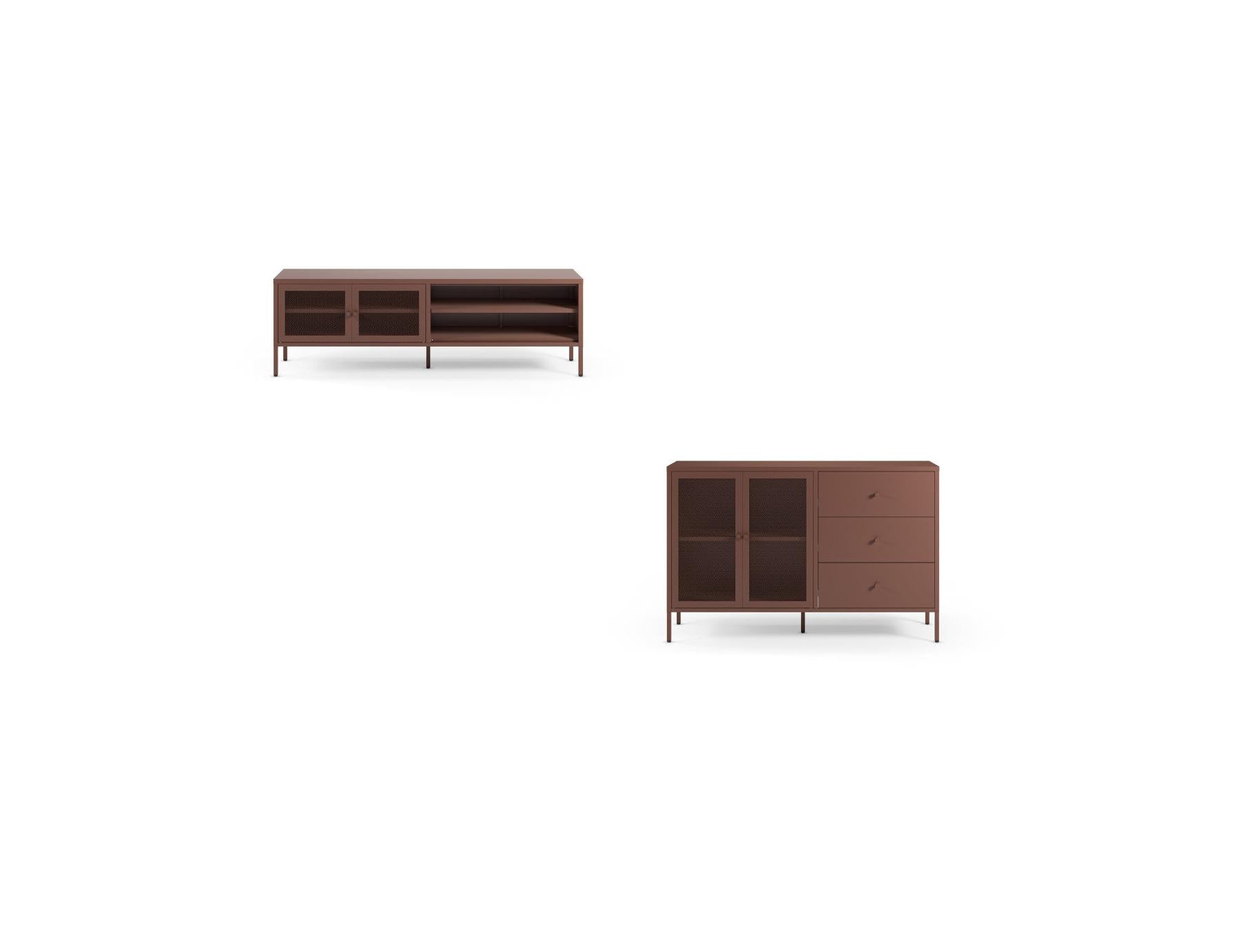 Clara - Metal TV Unit 2 Doors 2 Open Compartments 160 cm + Metal Sideboard 2 Doors 3 Drawers 140 cm Limited Edition