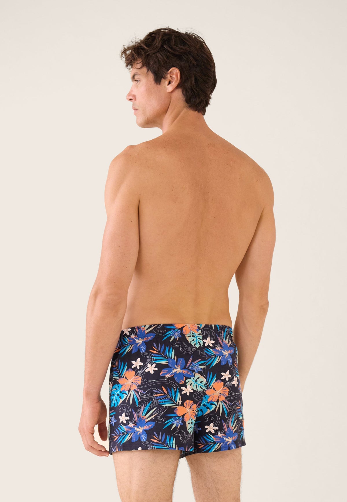 Caleçon À Motif Florales Fredo Hawaï En Jersey De Coton - Bleu Nautique