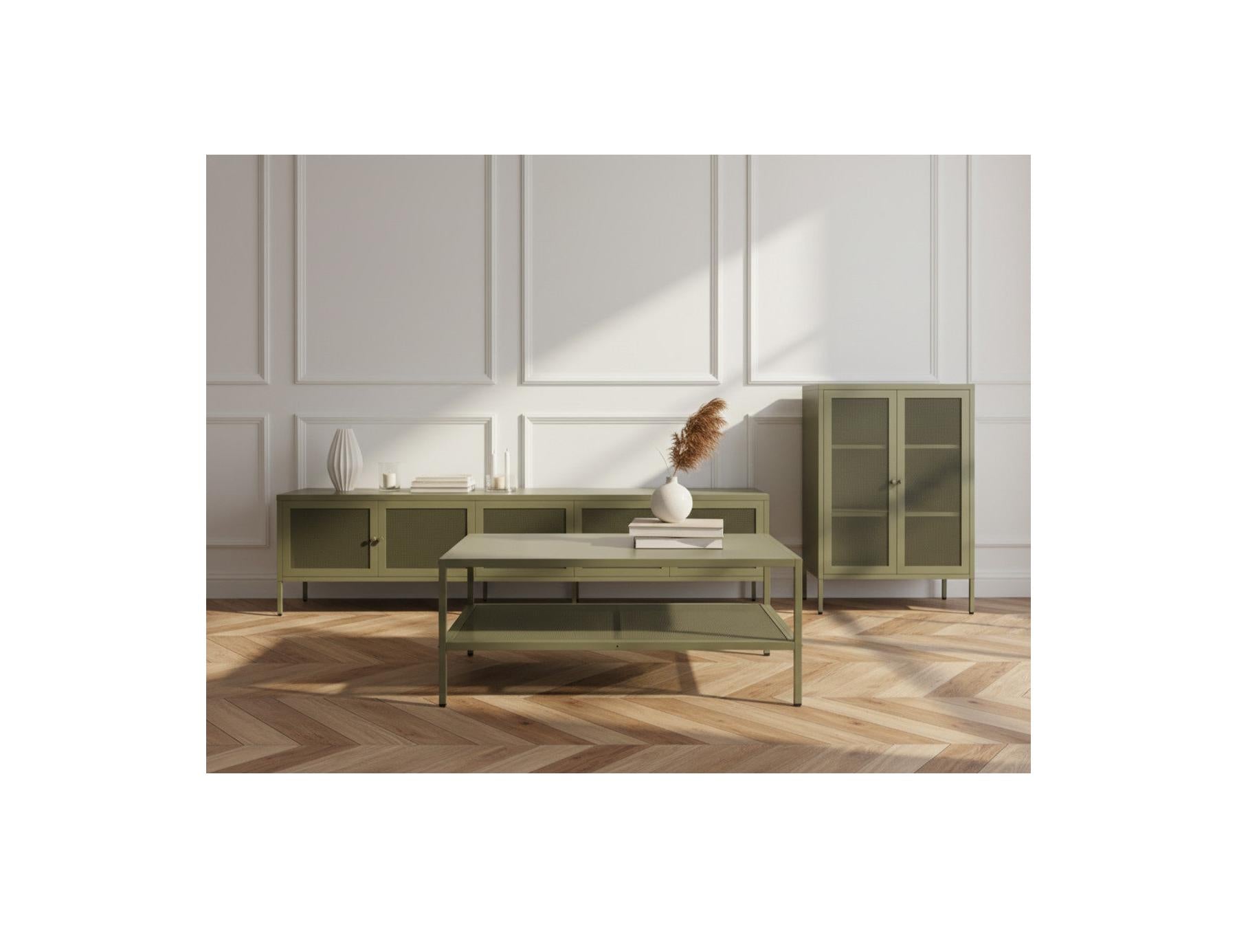 Clara - 4-Door Metal TV Unit 160 cm + 2-Door Metal Tall Sideboard 70 cm + Metal Coffee Table 100 cm Limited Edition