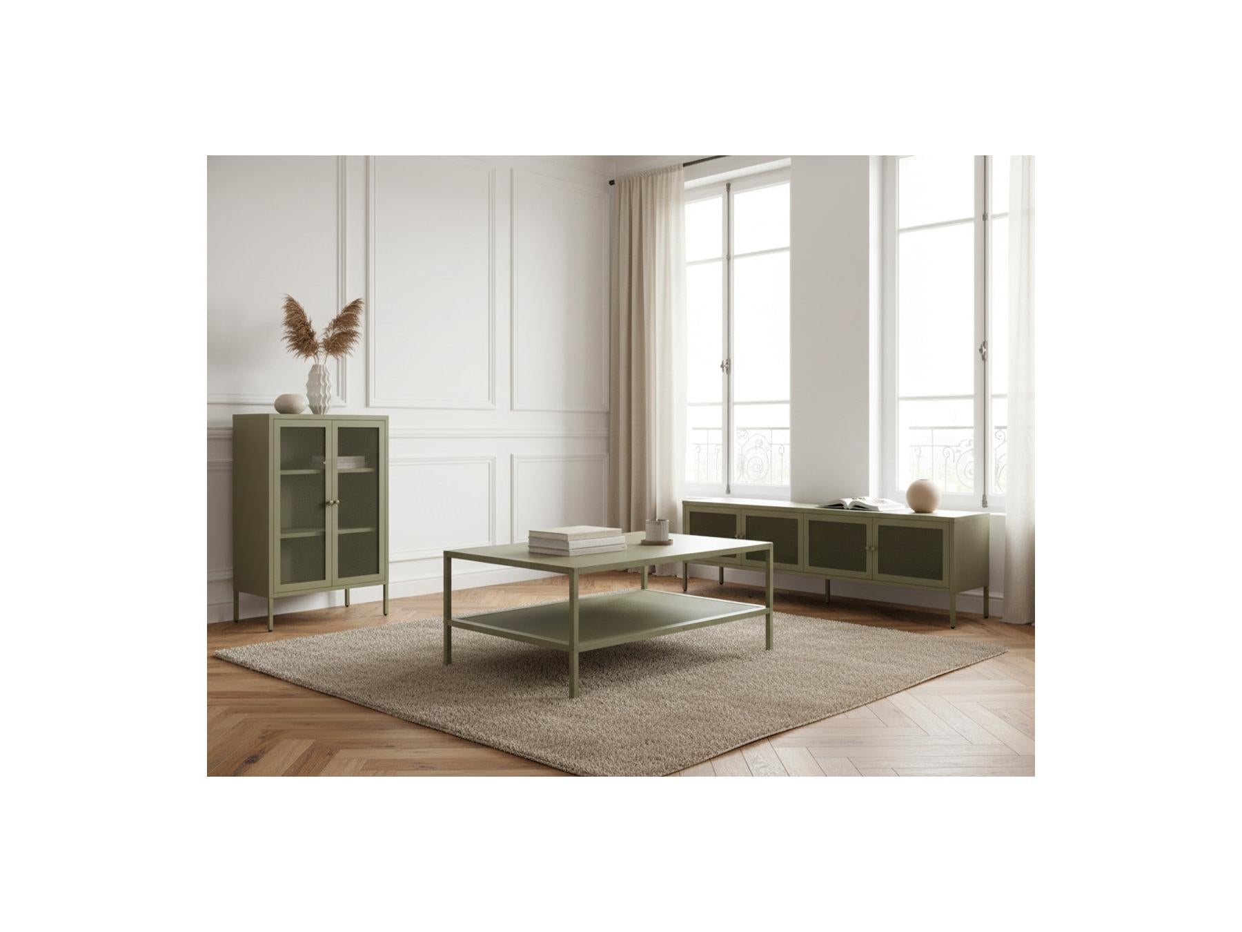 Clara - 4-Door Metal TV Unit 160 cm + 2-Door Metal Tall Sideboard 70 cm + Metal Coffee Table 100 cm Limited Edition