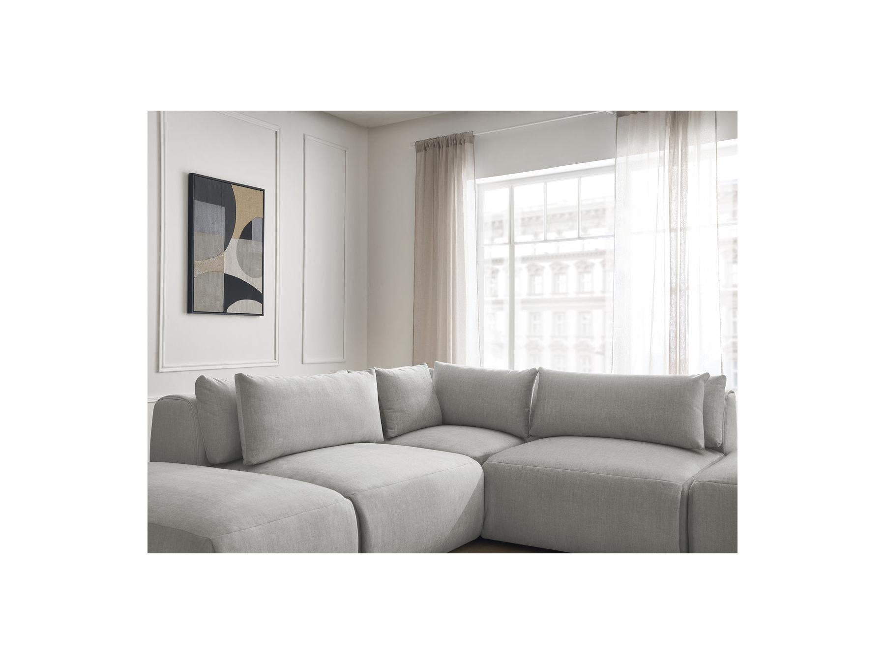 Jana - Canapé D'Angle Fixe Modulable Avec Têtières - Tissu Velours Avec 2 Chauffeuses, 1 Angle Et 2 Poufs - Réversible