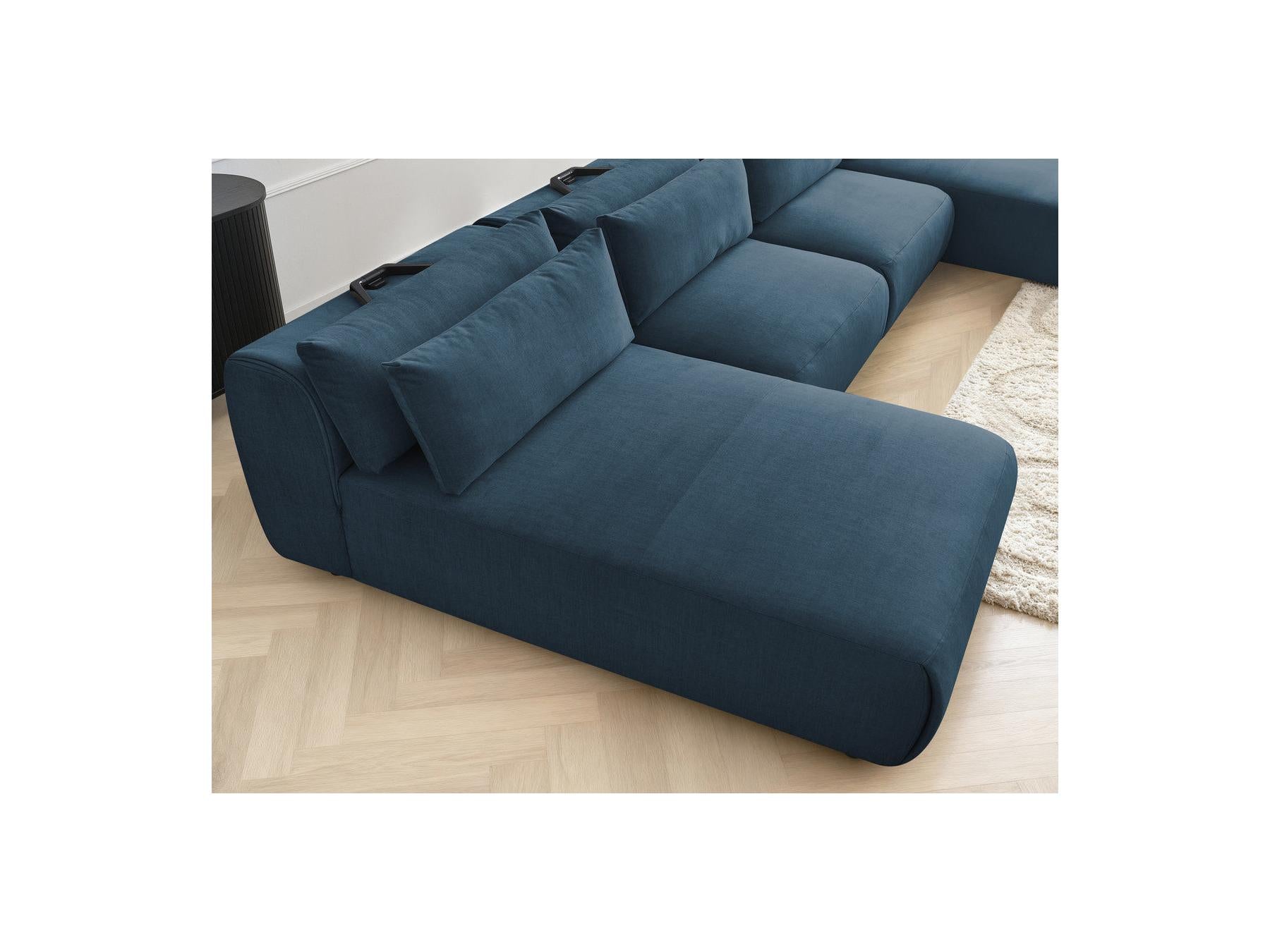 Jana - Canapé Panoramique Fixe Modulable Avec Têtières - Tissu Velours Avec 2 Méridiennes Et 2 Chauffeuses