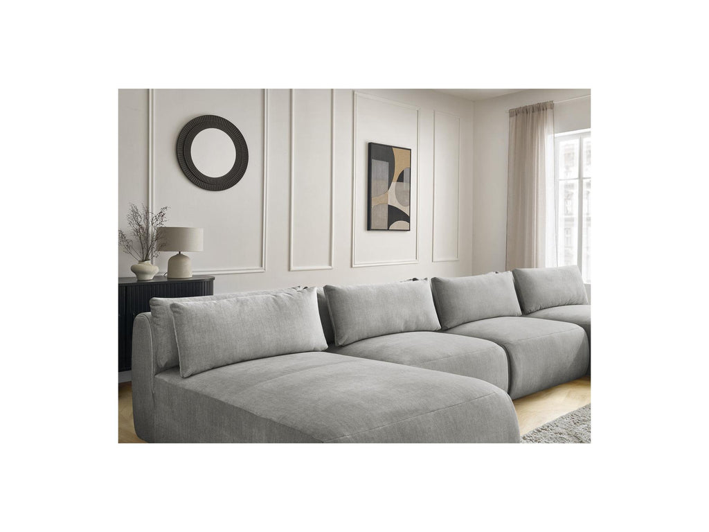 Jana - Canapé Panoramique Fixe Modulable Avec Têtières - Tissu Velours Avec 2 Méridiennes Et 2 Chauffeuses
