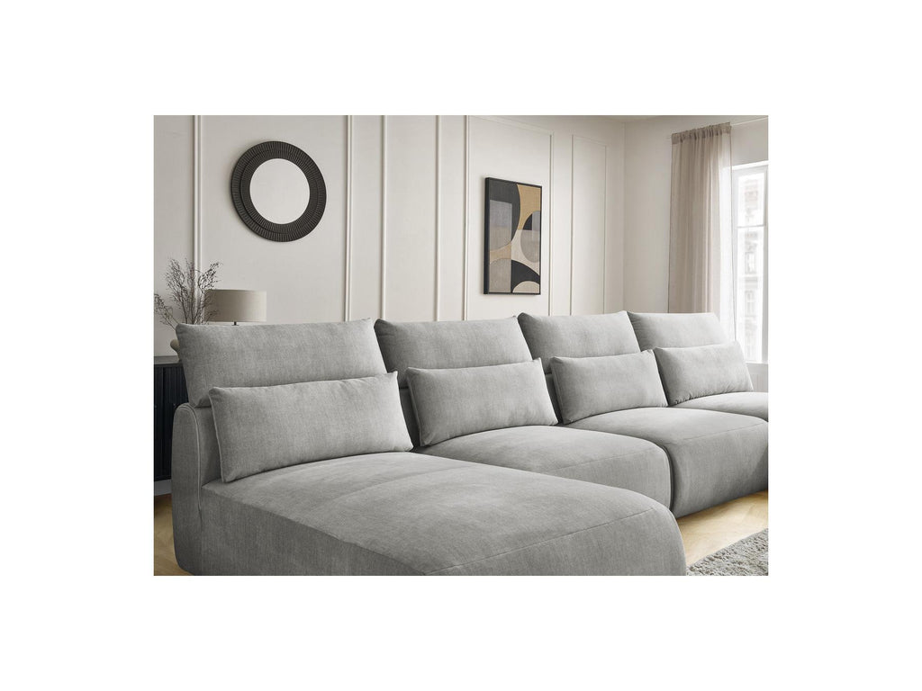 Jana - Canapé Panoramique Fixe Modulable Avec Têtières - Tissu Velours Avec 2 Méridiennes Et 2 Chauffeuses