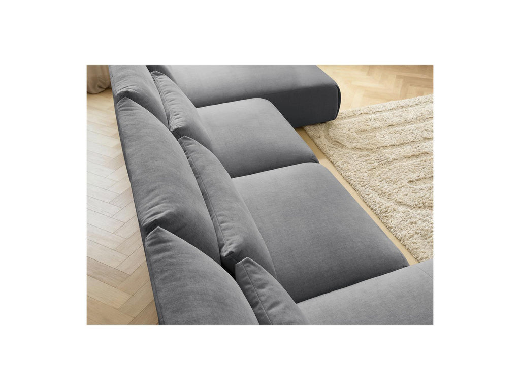 Jana - Canapé Panoramique Fixe Modulable Avec Têtières - Tissu Velours Avec 2 Méridiennes Et 2 Chauffeuses
