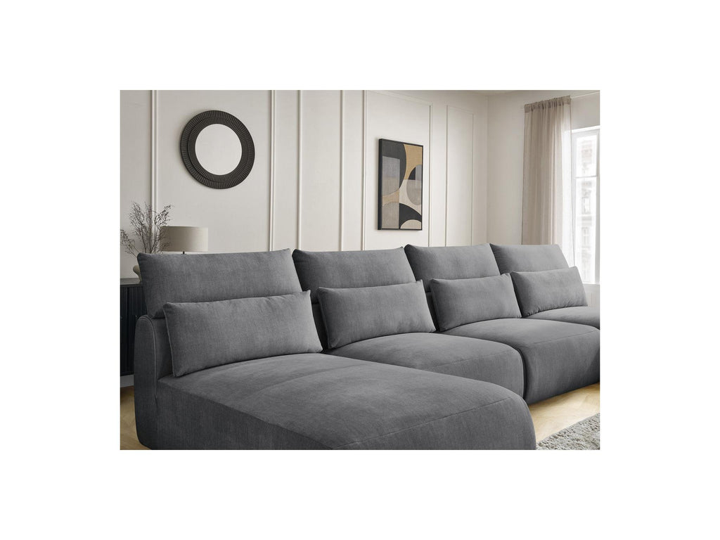Jana - Canapé Panoramique Fixe Modulable Avec Têtières - Tissu Velours Avec 2 Méridiennes Et 2 Chauffeuses