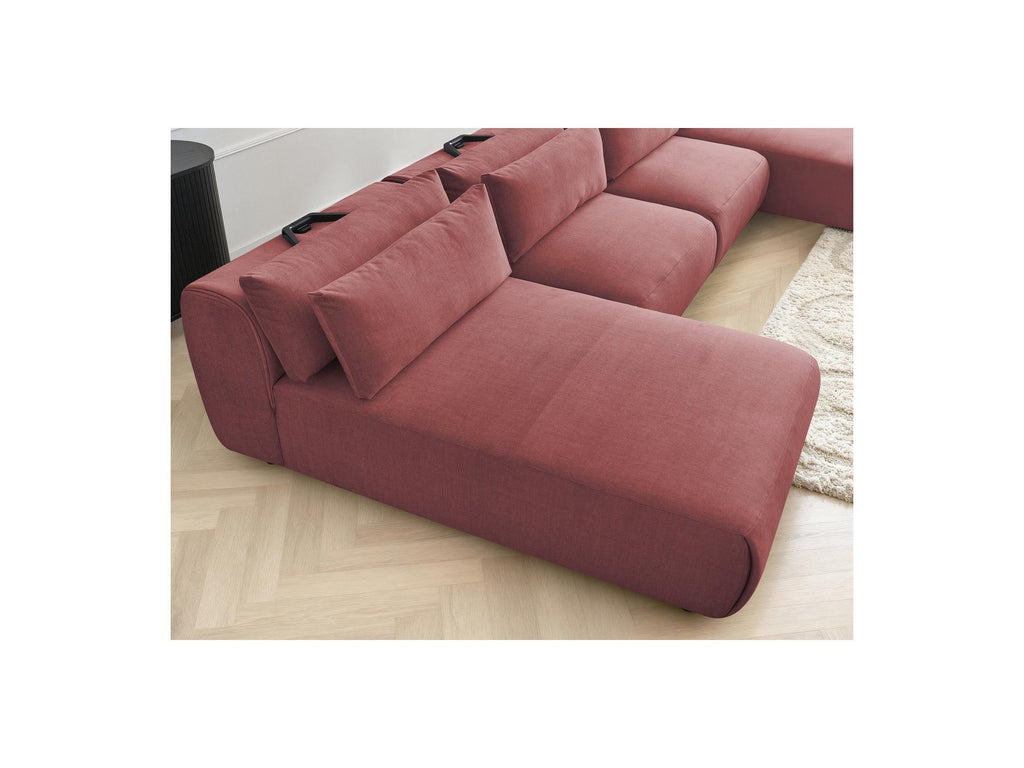 Jana - Canapé Panoramique Fixe Modulable Avec Têtières - Tissu Velours Avec 2 Méridiennes Et 2 Chauffeuses