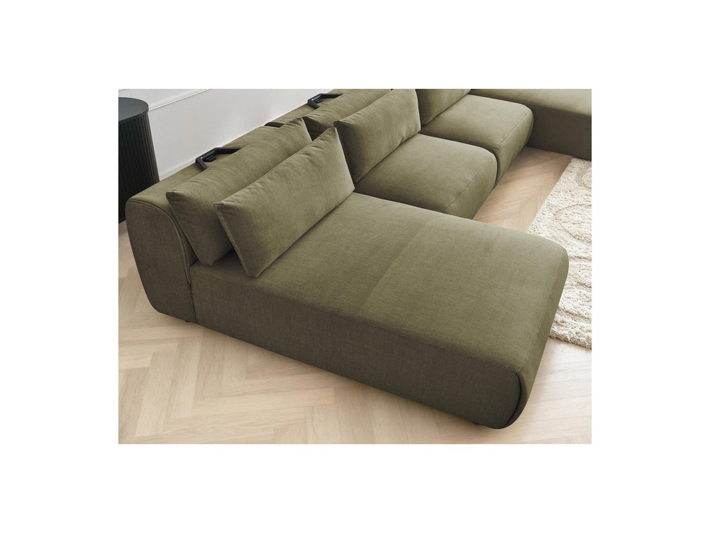 Jana - Canapé Panoramique Fixe Modulable Avec Têtières - Tissu Velours Avec 2 Méridiennes Et 2 Chauffeuses