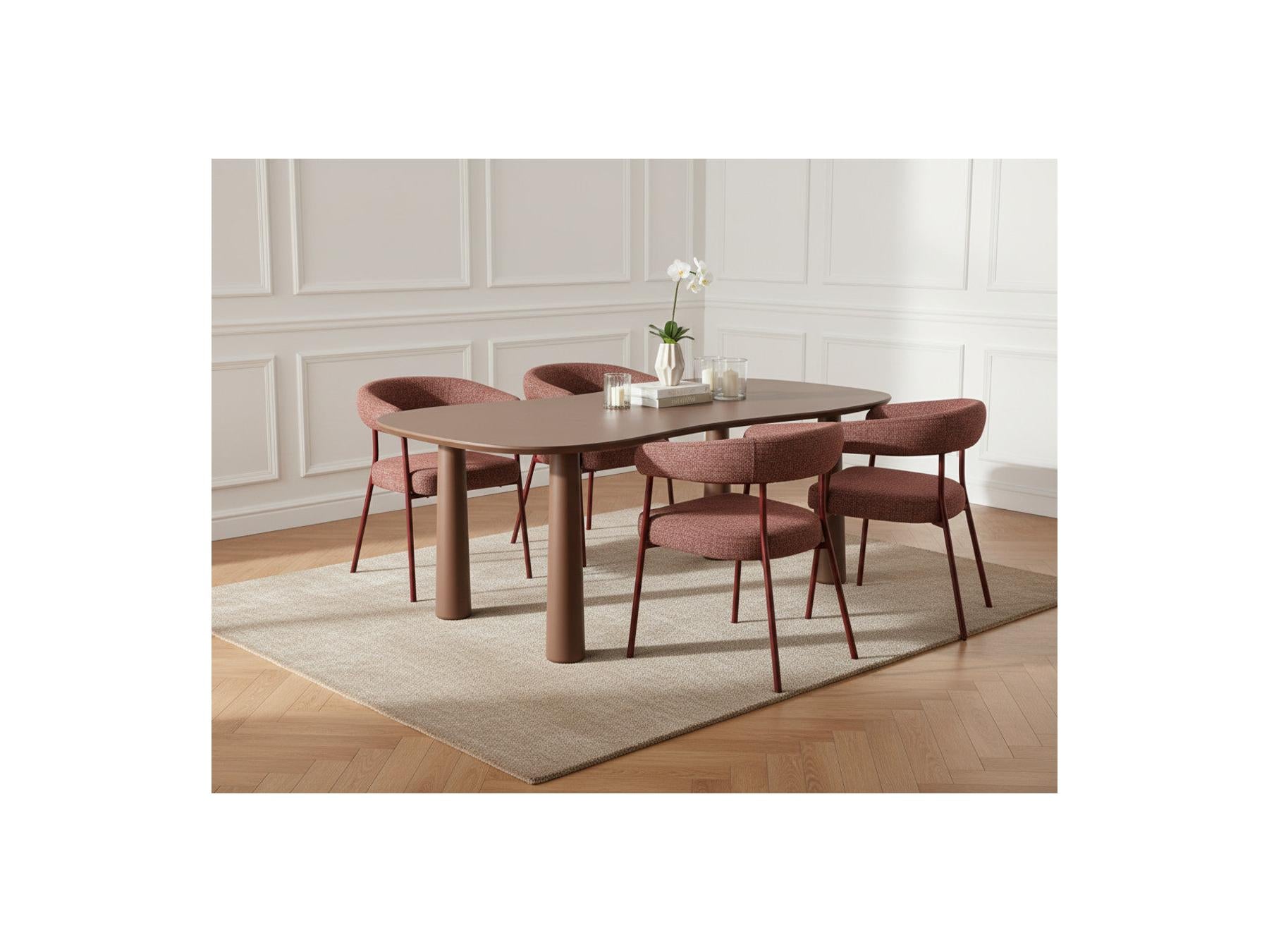 Sasha - Ensemble Avec Table À Manger Ovale + Chaises Rosa Tissu Texturé Marron - Lot De 4 Chaises