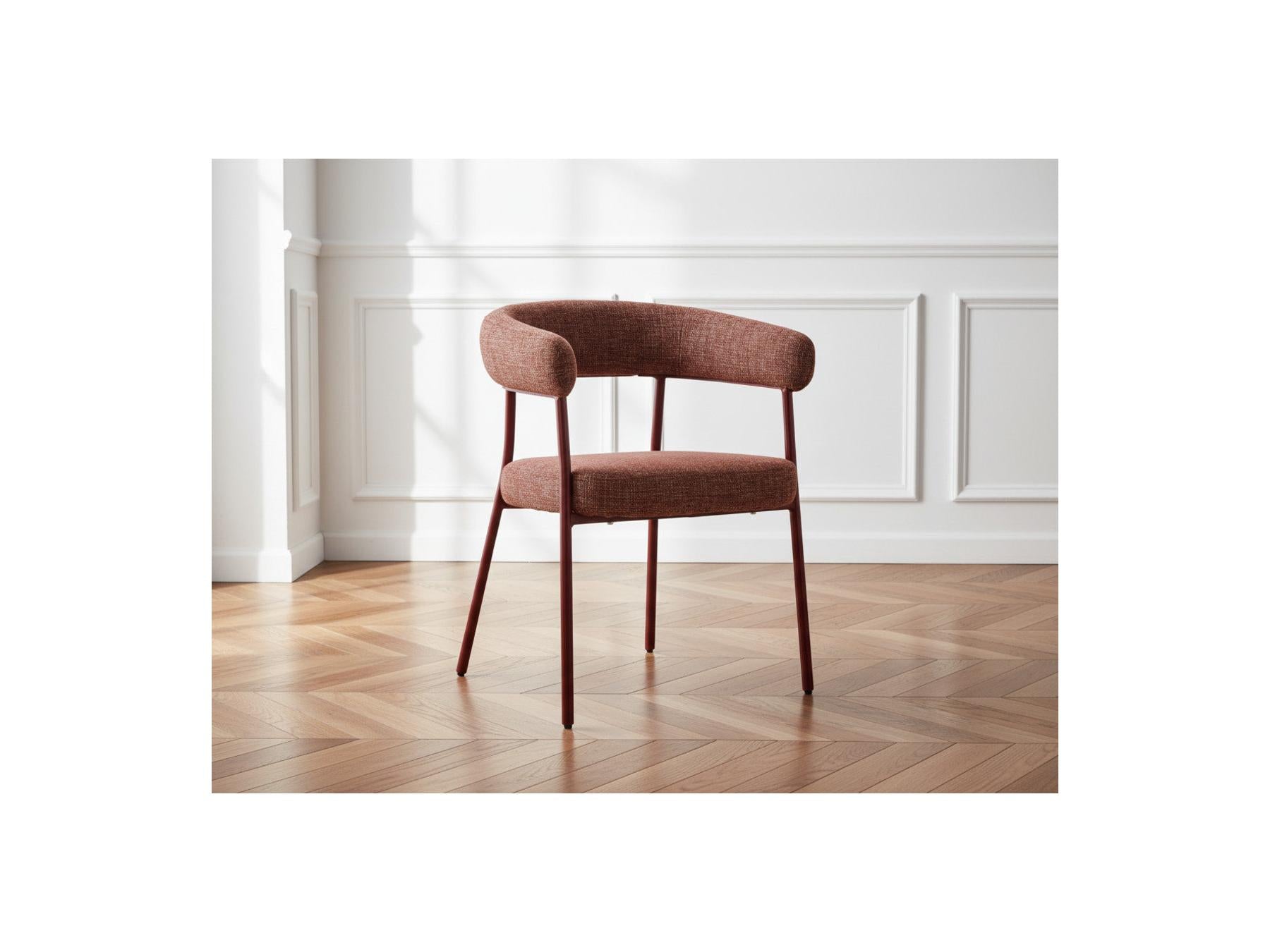 Sasha - Ensemble Avec Table À Manger Ovale + Chaises Rosa Tissu Texturé Marron - Lot De 4 Chaises