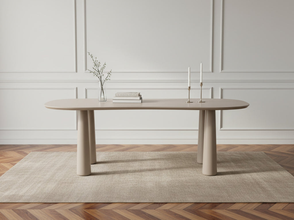 Sasha Set with Oval Dining Table + Rosa Beige Velvet Fabric Chairs - Set of 4 Chairs