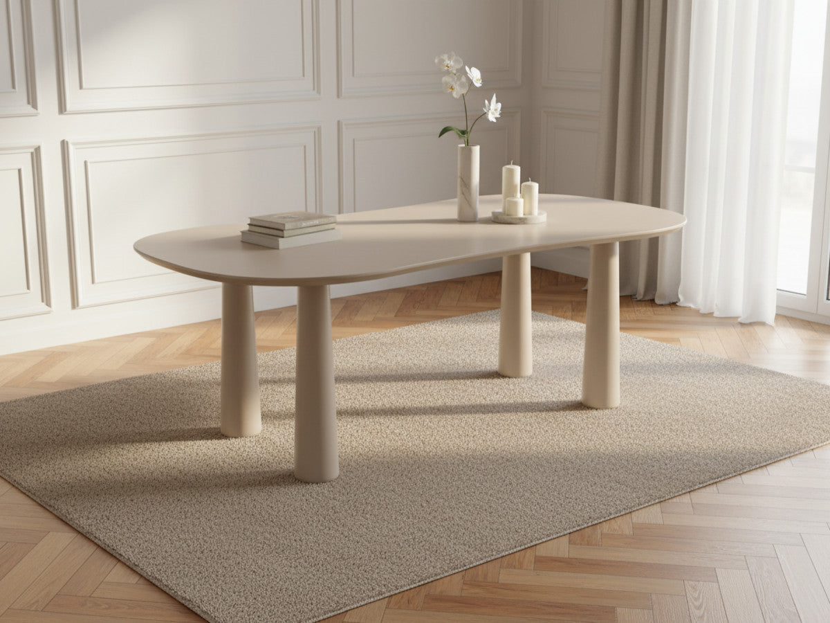 Sasha Set with Oval Dining Table + Rosa Beige Velvet Fabric Chairs - Set of 4 Chairs