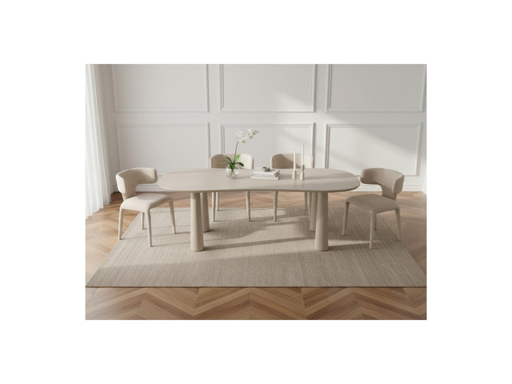 Sasha - Set - With Beige Oval Dining Table + Mila Textured Fabric Chairs - Set Of 4 Chairs