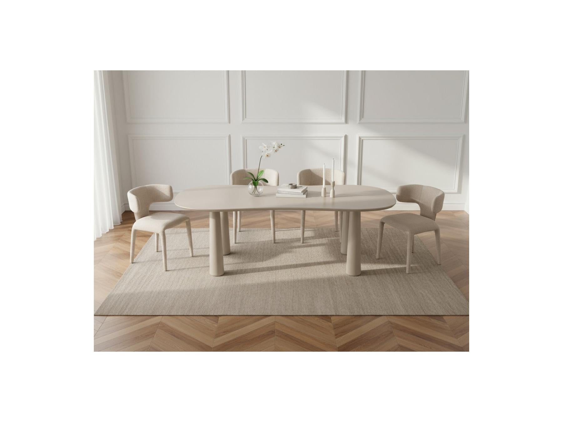 Sasha - Set - With Beige Oval Dining Table + Mila Textured Fabric Chairs - Set Of 4 Chairs