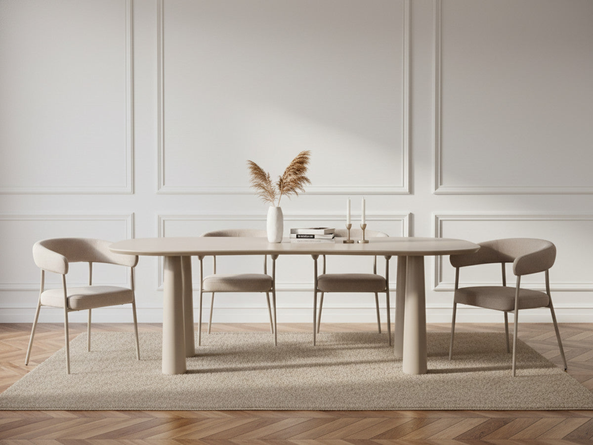 Sasha Set with Oval Dining Table + Rosa Beige Velvet Fabric Chairs - Set of 4 Chairs