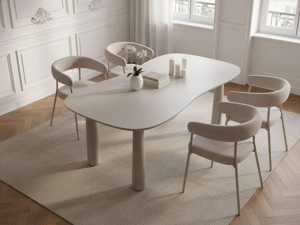 Sasha Set with Oval Dining Table + Rosa Beige Velvet Fabric Chairs - Set of 4 Chairs