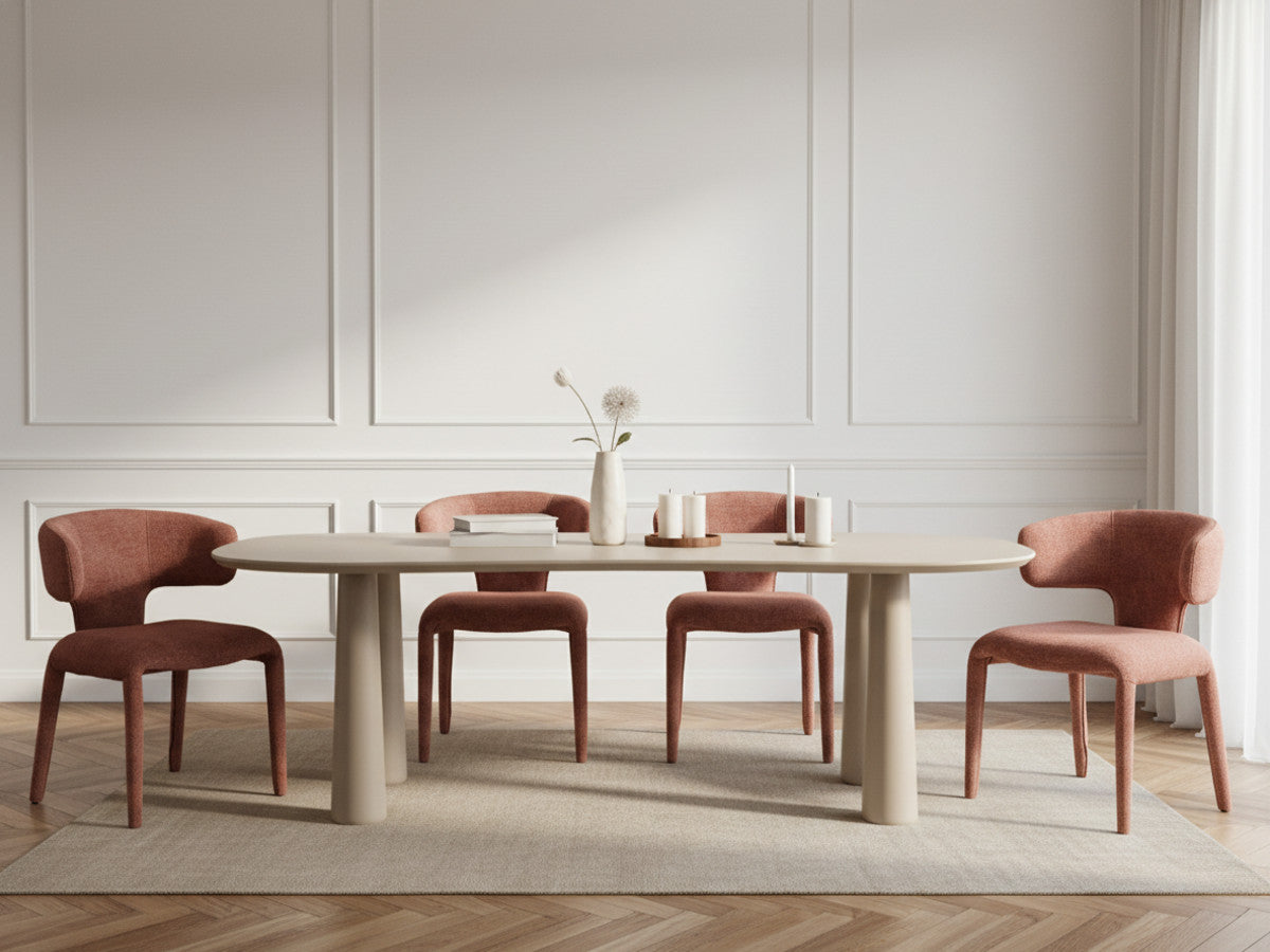 Sasha - Set - With Beige Oval Dining Table + Mila Textured Fabric Chairs - Set Of 4 Chairs