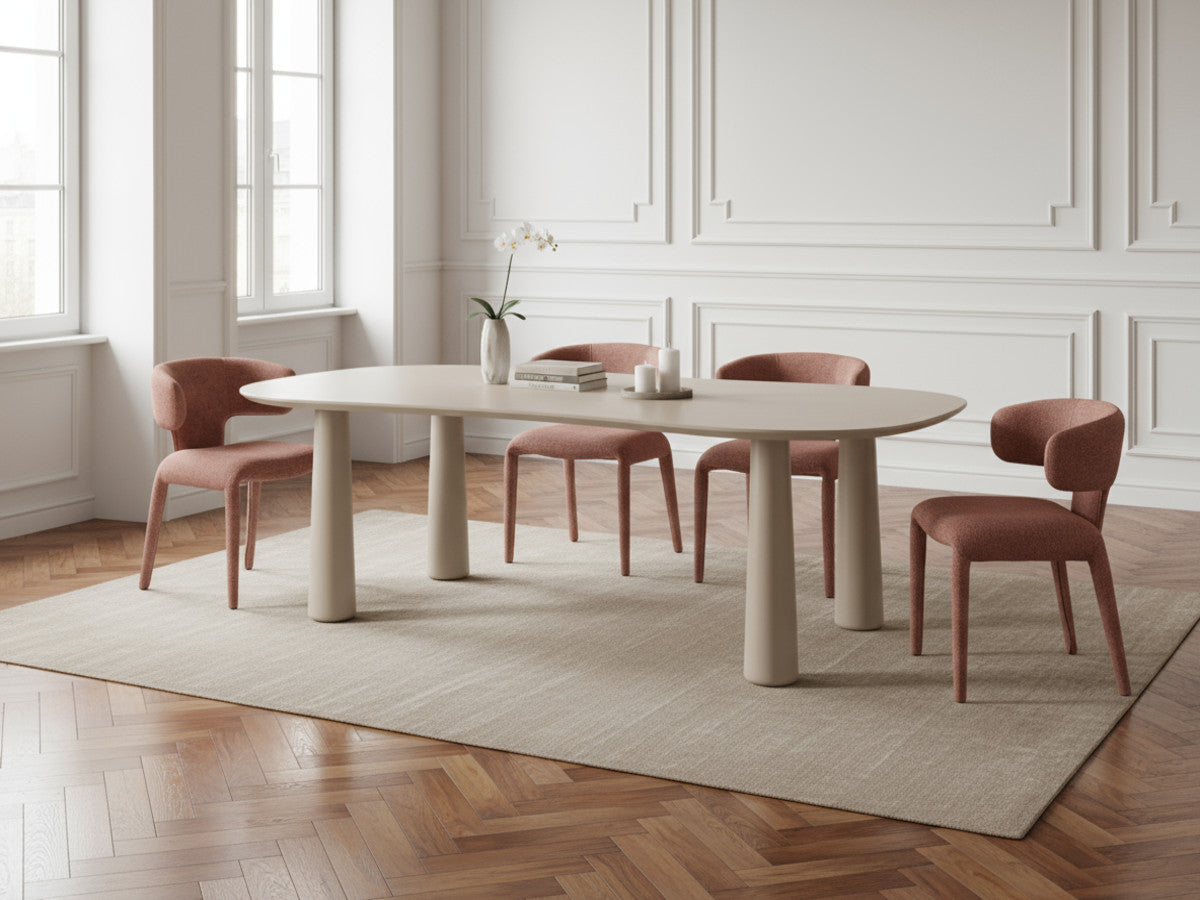 Sasha - Set - With Beige Oval Dining Table + Mila Textured Fabric Chairs - Set Of 4 Chairs
