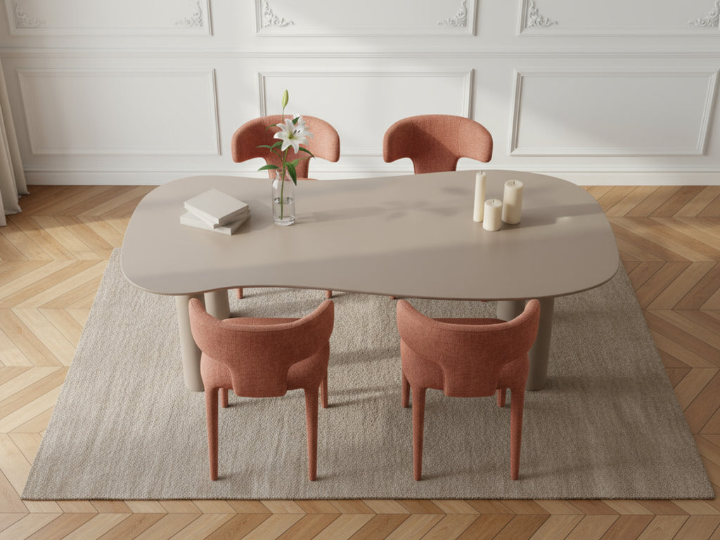 Sasha - Set - With Beige Oval Dining Table + Mila Textured Fabric Chairs - Set Of 4 Chairs