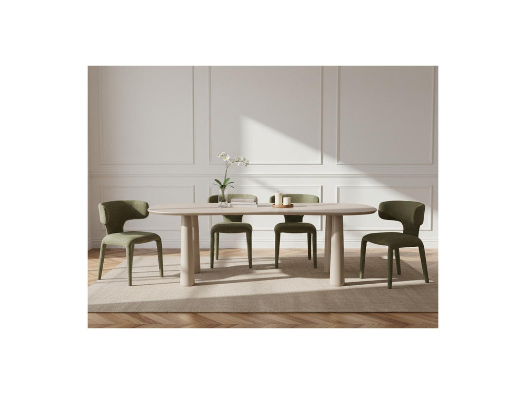 Sasha - Set - With Beige Oval Dining Table + Mila Textured Fabric Chairs - Set Of 4 Chairs