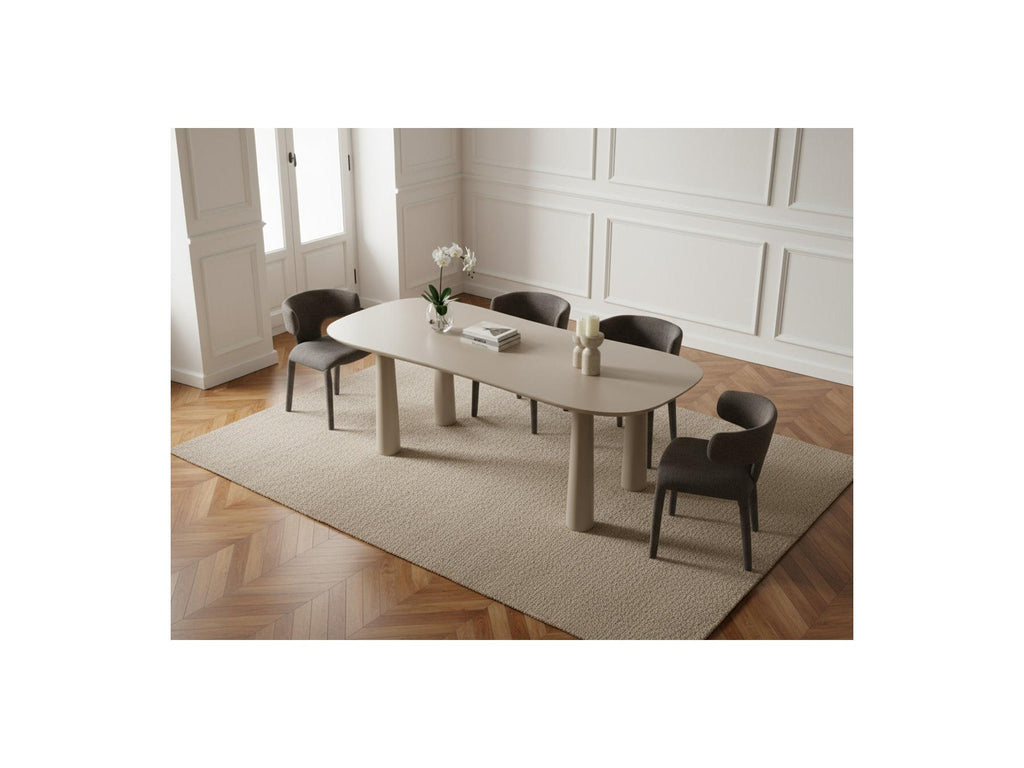 Sasha - Set - With Beige Oval Dining Table + Mila Textured Fabric Chairs - Set Of 4 Chairs