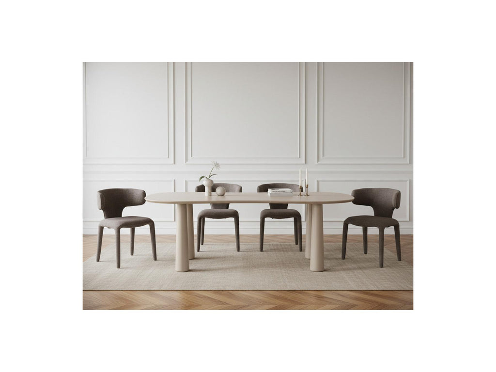 Sasha - Set - With Beige Oval Dining Table + Mila Textured Fabric Chairs - Set Of 4 Chairs