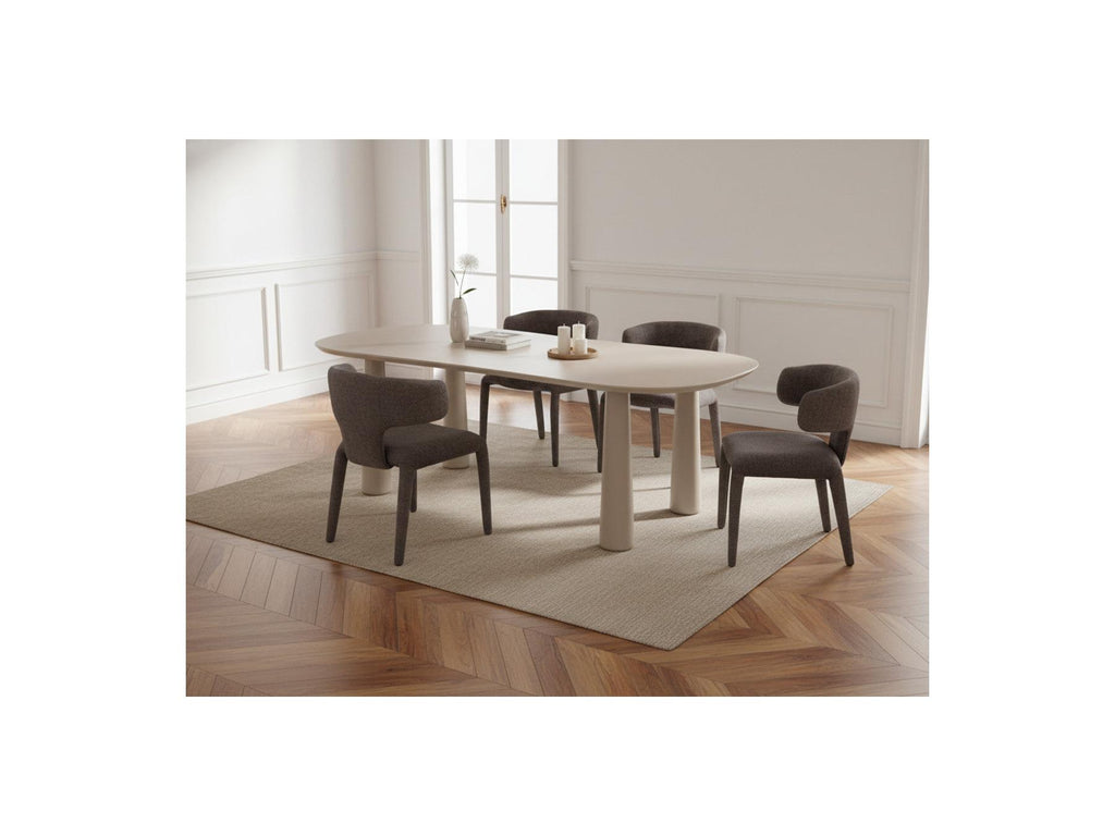 Sasha - Set - With Beige Oval Dining Table + Mila Textured Fabric Chairs - Set Of 4 Chairs