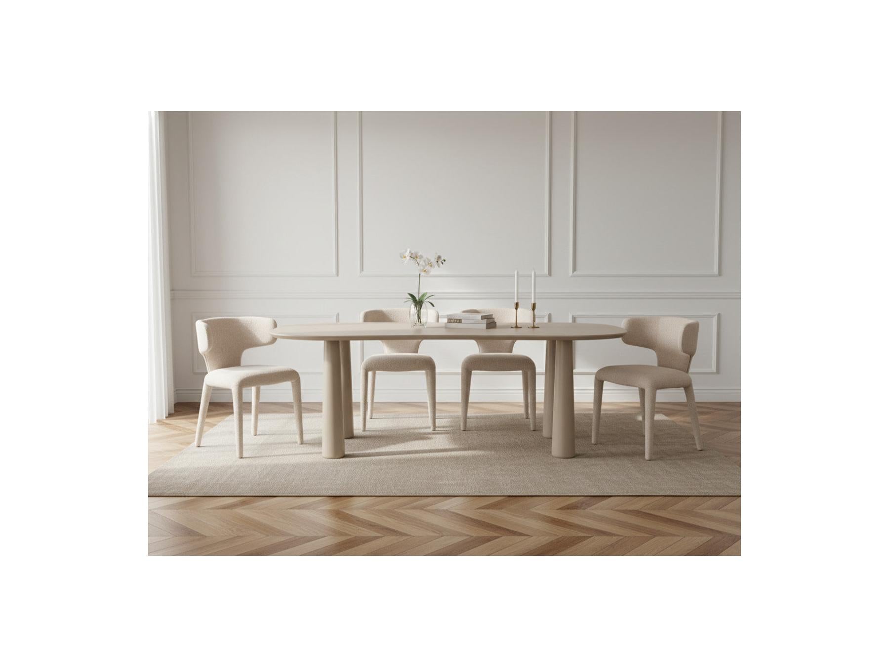 Sasha - Set - With Beige Oval Dining Table + Mila Textured Fabric Chairs - Set Of 4 Chairs