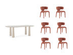 Sasha - Ensemble - Avec Table À Manger Ovale Beige + Chaises Mila Tissu Texturé - Lot De 6 Chaises