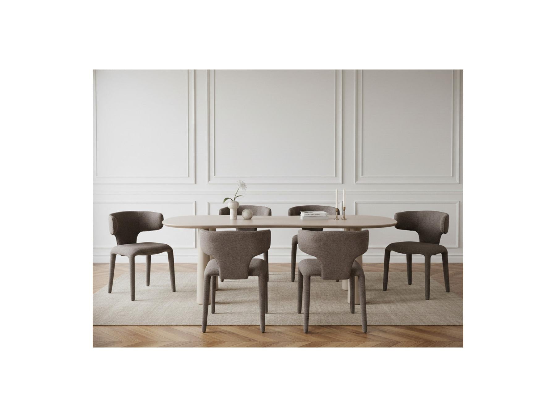 Sasha - Ensemble - Avec Table À Manger Ovale Beige + Chaises Mila Tissu Texturé - Lot De 6 Chaises